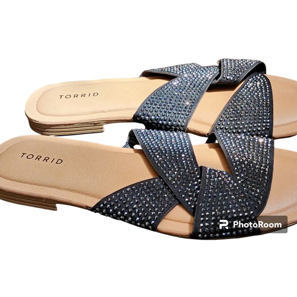 Torrid Black Rhinestone Twist Slides NEW US Size 8WW - Picture 1 of 5